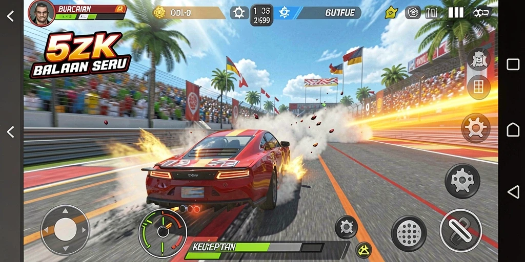 Tampilan gameplay balapan yang penuh aksi di 5ZK.