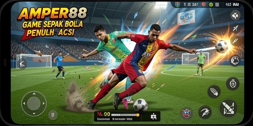 Screenshot gameplay AMPER88 yang menampilkan aksi sepak bola seru.
