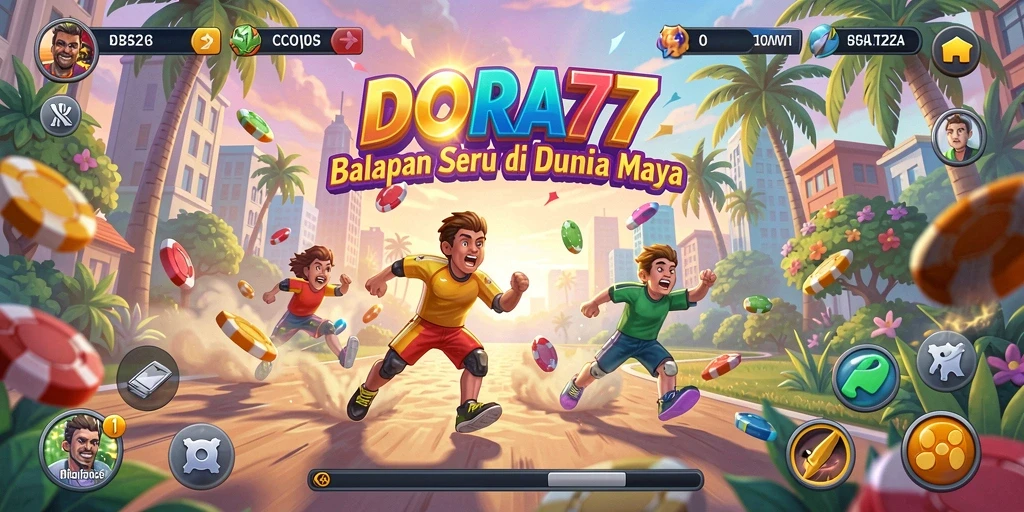 Screenshot gameplay DORA77 dengan balapan seru dan mobil yang kencang.