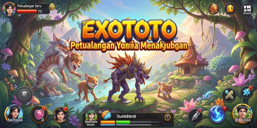 Screenshot gameplay <strong>EXOTOTO</strong> menampilkan petualangan yang mendebarkan di dunia fantastis.