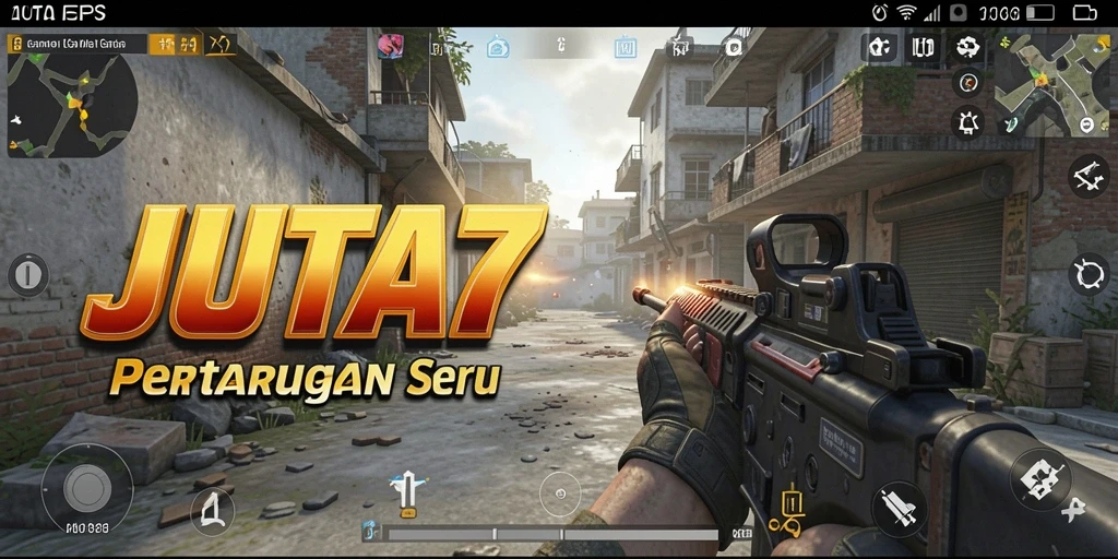 Tampilan gameplay seru di JUTA7 dengan aksi tembak-menembak yang intens.