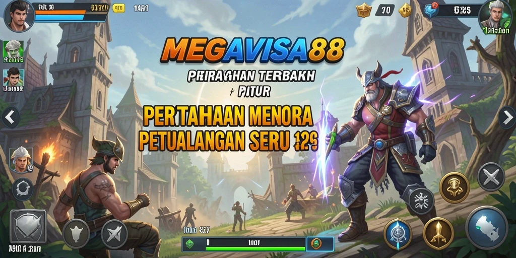 Screenshot utama MEGAVISA88 menampilkan aksi seru pertahanan menara.
