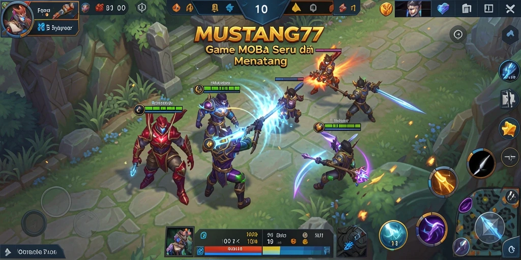Tampilan aksi seru di pertempuran MOBA MUSTANG77.