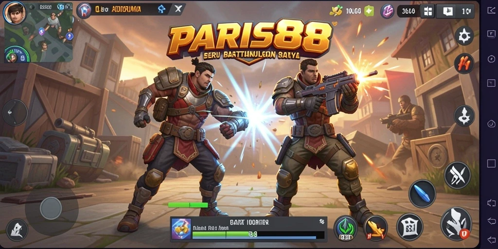 Tampilan seru dari gameplay PARIS88 yang menampilkan pertempuran di arena.
