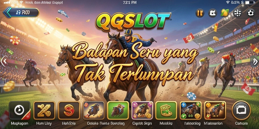 Screenshot gameplay QQSLOT menunjukkan balapan mendebarkan di trek yang menantang.