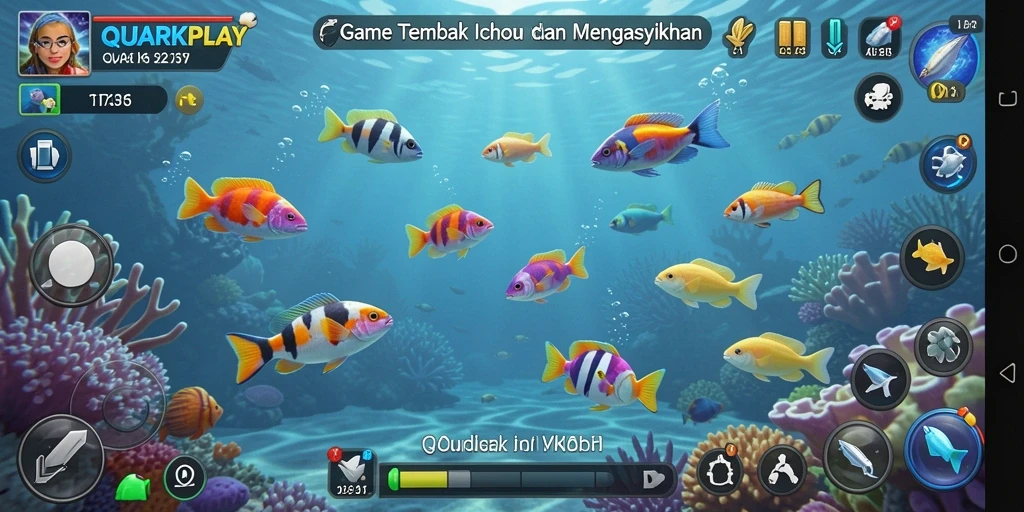 Tangkapan layar gameplay QUARKPLAY menampilkan aksi seru dalam menembak ikan.