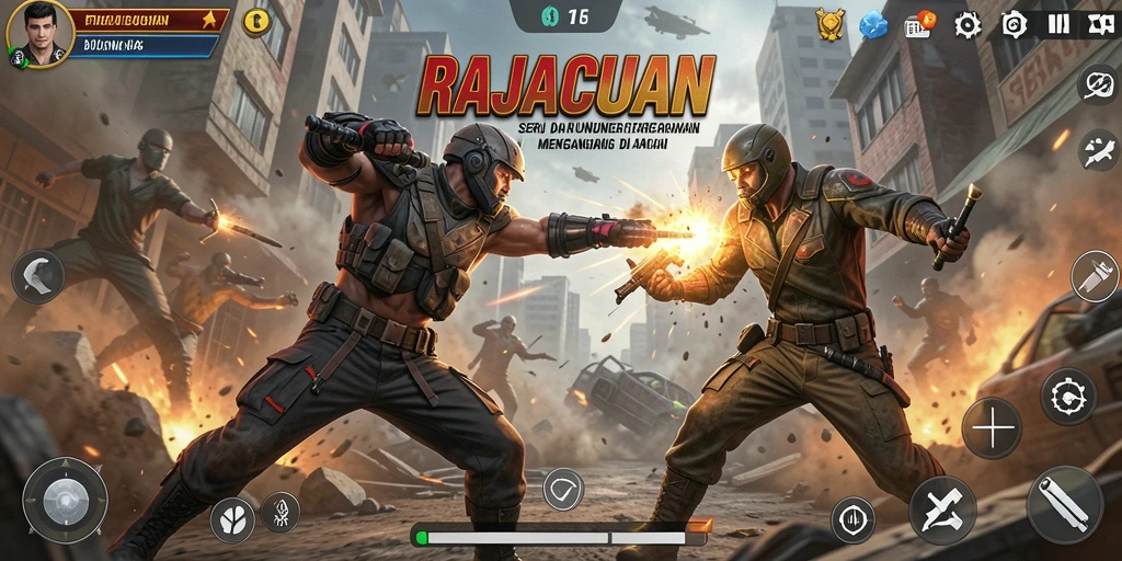 Tampilan gameplay menegangkan dari game RAJACUAN dengan aksi yang intens.