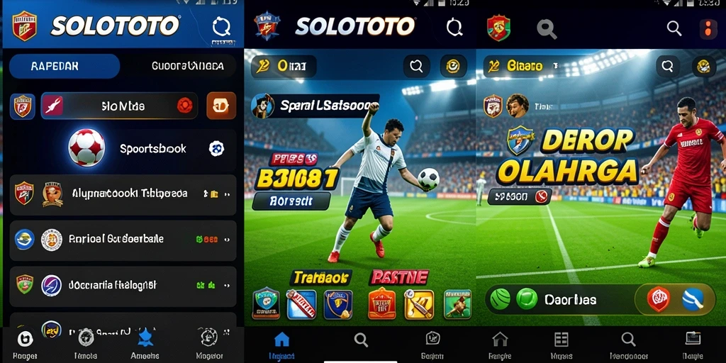 Screenshot gameplay SOLOTOTO menampilkan antarmuka taruhan olahraga yang menarik.